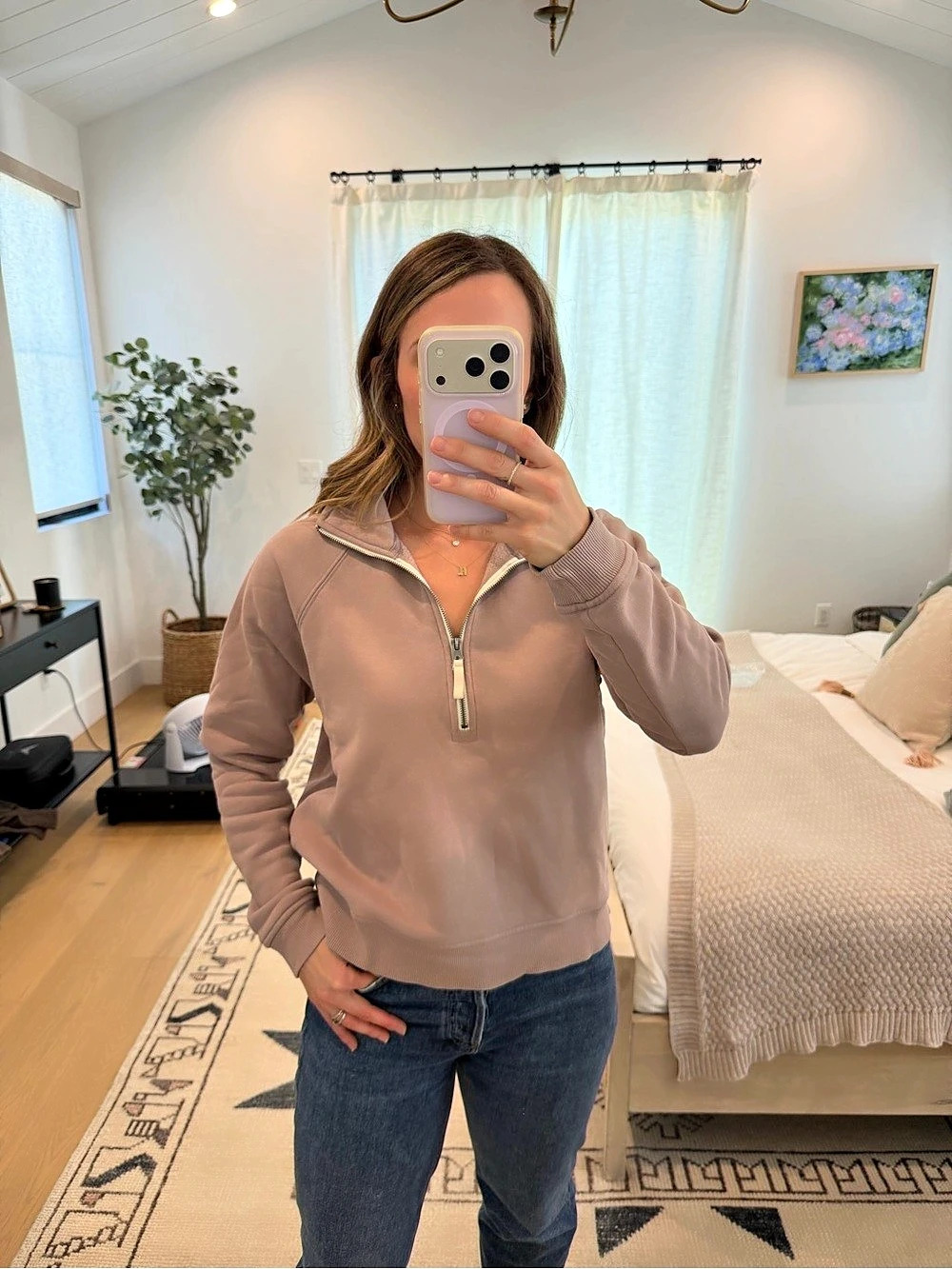 vuori Restore Half-Zip Quarter-Zip Pullover in Mauve